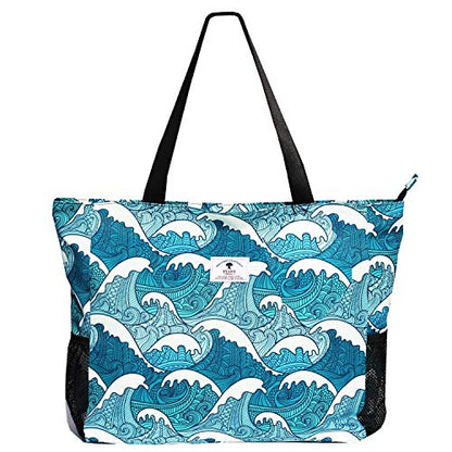 ESVAN LARGE BEACH BAG Water Resistant Lightweight 20 inch Women Oversize Tote Bag for Gym Beach Travel Pool Yoga Nurse - color: Wave