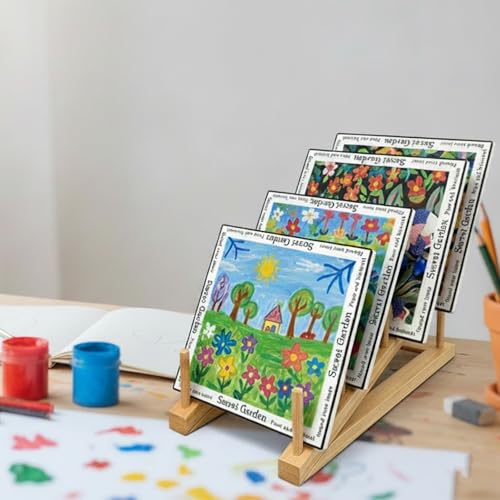 Plate Stands For Display, Wooden Plate Rack Dish Stand Holder | 5-Tier Display Stand for Book, Art Print, Puzzle, Cutting Board, Pot Lid Rack and Kitchen Cabinet Organizer (1 Pack) - size: L-1 Pack