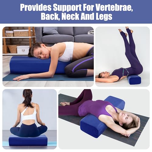 MABOZOO Yoga Bolster Pillow, Triple-Layer Sponge Rectangular Yoga Bolster with Carry Handle Meditation Pillow with Washable Cover for Restorative, Meditation - color: Blue