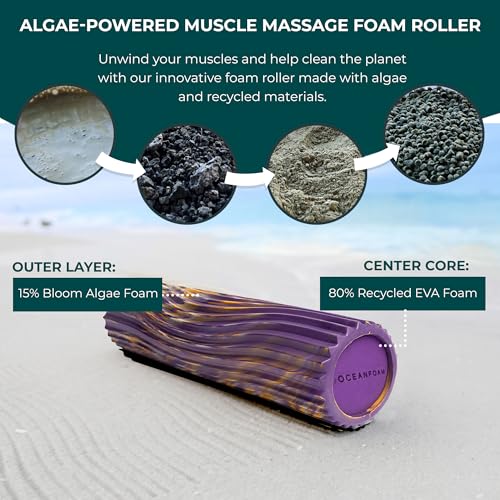 Oceanfoam Tidal Roller - Purple, Gold & Natural Marbled - Muscle Massage Foam Roller for Back Pain & Stretching - Firm & Ergonomic Wide Wave Textured - Yoga, Athletics, Wellness - Full Size, 20" x 5" - color: Purple, Gold & Natural Marbled