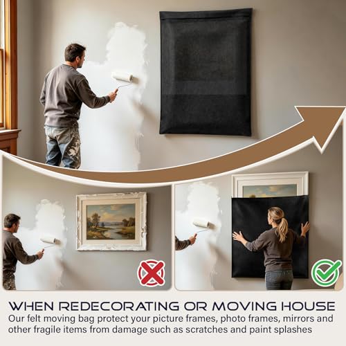 40" x 30" Felt Picture Frame Moving Bag, Mirror & Picture Moving Supplies for Artwork Canvas Painting Frames, Reusable Protective Pouch for Moving Storage (2 Pack, Black) - size: 30" x 40"