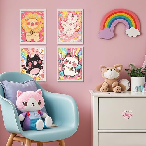 PERFECTSIGHT Cute 5D Diamond Art Kits, Kawaii DIY Painting Art for Adults Teen, 4 Pack Diamond Arts and Crafts Sets, Big Gem Full Drill Diamond Dots for Women (Multicolor Animal) - style: Multicolor Animal