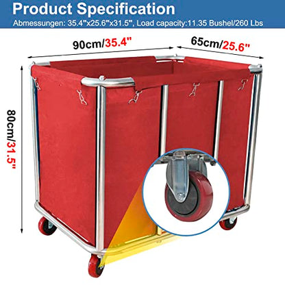 Laundry Cart with Wheels Commercial,400L Large Rolling Laundry Hamper - color: Red - 11.5 Bushels - 8 Tubes