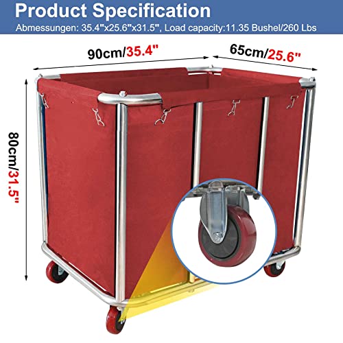 Laundry Cart with Wheels Commercial,400L Large Rolling Laundry Hamper - color: Red - 11.5 Bushels - 8 Tubes