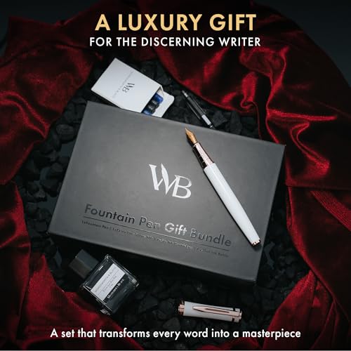 Wordsworth & Black Fountain Pen Gift Set, Medium & Extra Fine Nib, White Rose - color: White Rose Gold