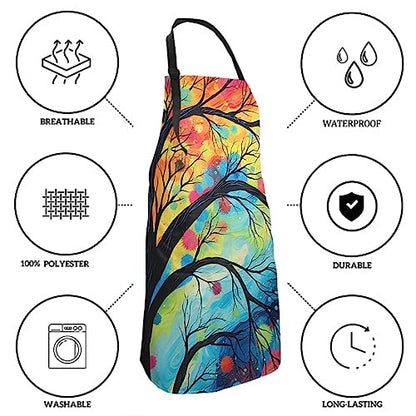 Artist Painting Apron with 2 Pockets Painters Art Aprons Gifts for Women Men - color: Abstract Tree Drawing Art