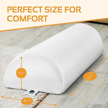 AllSett Health Large Half Moon Bolster Pillow for Legs, Knees, Lower Back and Head, Lumbar Support Pillow for Bed, Sleeping | Semi Roll for Ankle and Foot Comfort - Machine Washable Cover, White - style: Knee Half Moon White