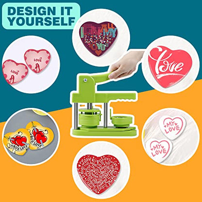 Happizza Button Maker Machine, Heart-Shaped (3rd Gen) Installation-Free, Heart Shape DIY Pin Button Maker Press Machine Kit, Badge Punch Press Machine with Free 100pcs Heart Button Parts - size: Heart - 57 mm