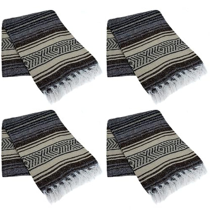 La Montana Bulk Falsa Mexican Blanket, 4 Pack, Dark Brown/Tan/Charcoal - color: Dark Brown/Tan/Charcoal