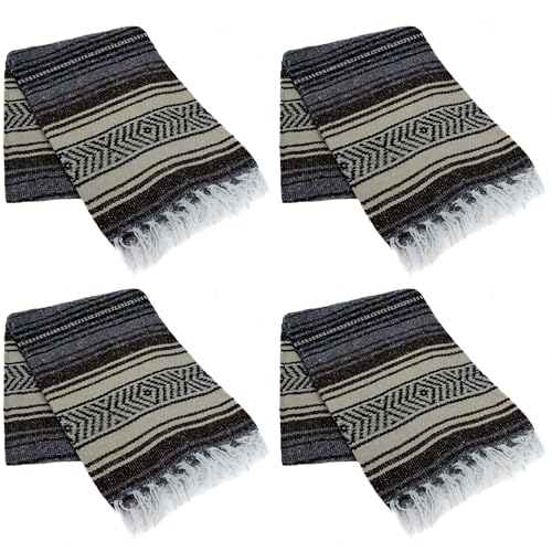 La Montana Bulk Falsa Mexican Blanket, 4 Pack, Dark Brown/Tan/Charcoal | Authentic 74"x50" Lightweight Yoga Blanket Made in Mexico - Decorative Throw for Picnic, Camping, Beach, Bed, Home Decor - color: Dark Brown/Tan/Charcoal