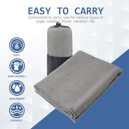 Eunzel 2 Pack Hot Yoga Towel, Non-Slip Yoga Mat Towel with Grip Dots Stickyfiber Sweat Absorbent Towel for Hot Yoga, Pilates and Workout 72" x 24", Grey - color: Grey