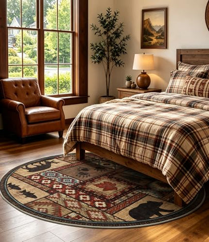 YIHOUSE Washable Rustic Cabin Round Rug, 6ft - color: Brown, size: 6' (Round)