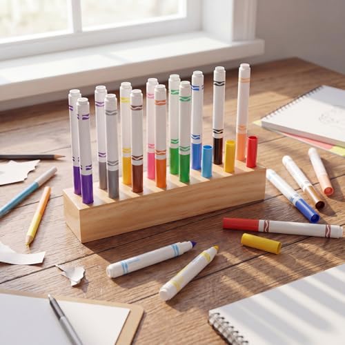 Cinnvoice Wooden Marker Stand Marker Pen Holder Storage Organizer for Classroom Display Stand Paint Brush Holder for Organization Storage Supplies (Single Layer) - size: 1 Count (Pack of 1)