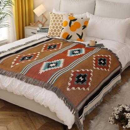 Luxlovery Aztec Boho Sherpa Throw Blanket – Southwestern Navajo Style, Lightweight Warm, 70"x90" Pumpkin Rust - color: Aima, size: 70"x90",180x230cm