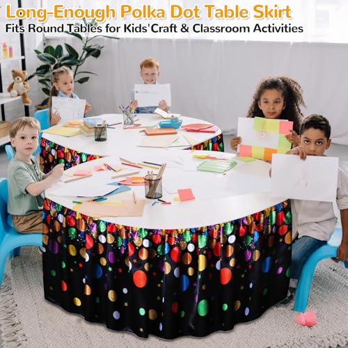 Wiooffen 9Ft Confetti Table Skirt Classroom Teacher Desk Curtain Skirts Tablecloth Ruffled Colorful Rectangle Table Cover Skirt for Back to School Kindergarten Office Bookcase Supplies Confetti - style: Confetti
