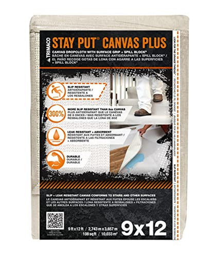 TRIMACO 9 ft. x 12 ft. Stay Put Canvas Plus Drop Cloth 04321 - size: 9-feet x 12-feet