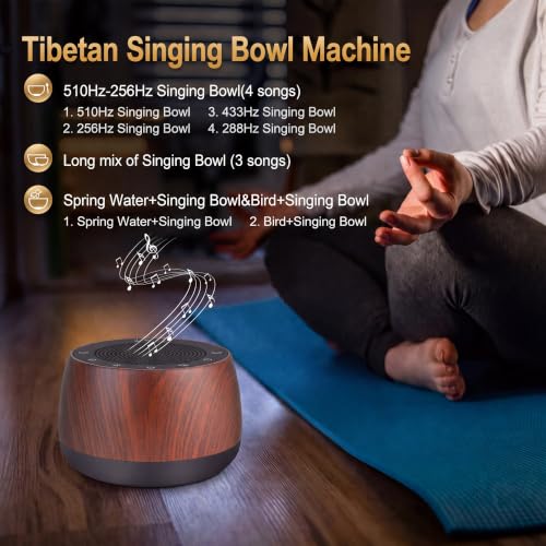 Electronic Tibetan Singing Bowl Portable Meditation Sound Machine 9 Healing Modes Touch Timer Memory for Sleep Yoga Reiki - color: Wood Grain
