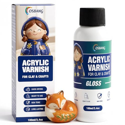OSBANG 100ML Air Dry Clay Glaze, High Gloss Air Dry Clay Varnish, Protects Clay from Cracking, Scratches and Wear, Clear Sealant for Ceramics, Paintings, Wood and DIY Projects - size: Gloss