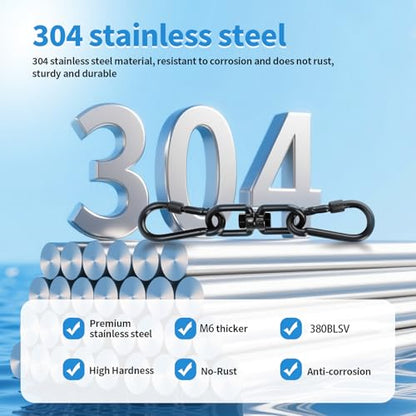 Aheucndg 380 lb Capacity Heavy Duty Double Ended Eye Hook with Snap Hook, SUS304 Swivel Hooks 1Pack + Snap Hooks 2Pack, for Aerial Yoga, Hanging Hammock, Web Tree Swing, Swing Spinner M6 Black - color: Black, size: 6mm