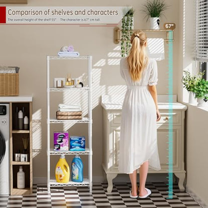 Golpart 5Tier Adjustable Storage Shelves Metal Wire Shelving Standing Shelf - color: White, size: 5-tier-10"Dx16"Wx55"H