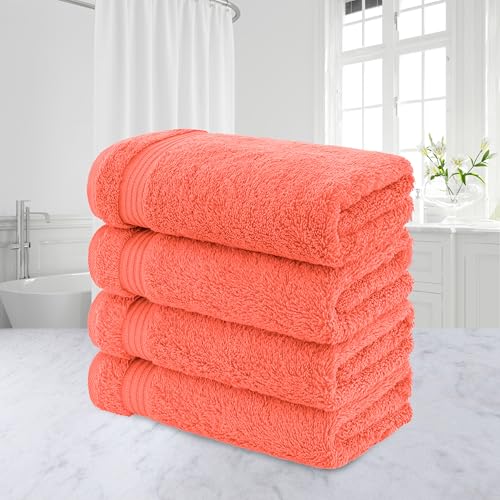 American Veteran Towel, Hand Towels for Bathroom Set of 4, 100% Cotton Turkish Hand Towel Sets, Soft Hand Face Towels, Coral Hand Towels - color: Coral, size: 16x28