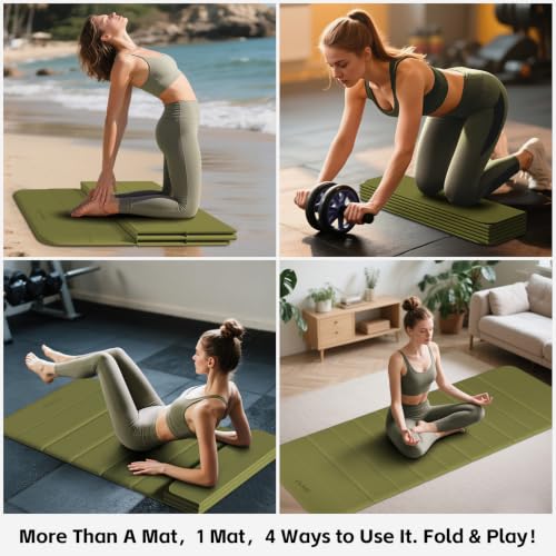 LVME Foldable Yoga Mat, Extra Thick 10mm, 76"x26"Extra Long - color: Sage Green