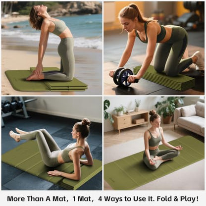 LVME Foldable Yoga Mat, Extra Thick 10mm, 76"x26"Extra Long - color: Sage Green
