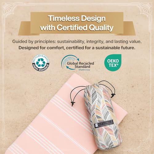 BAY LAUREL Turkish Beach Towel with Travel Bag 39 x 71 Quick Dry Sand Free Lightweight Large Oversized Towels Light - color: Blush With Floral Bag