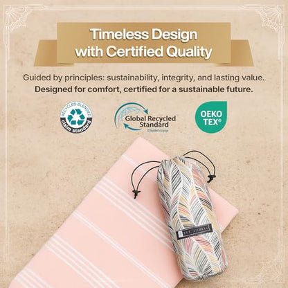 BAY LAUREL Turkish Beach Towel with Travel Bag 39 x 71 Quick Dry Sand Free Lightweight Large Oversized Towels Light - color: Blush With Floral Bag