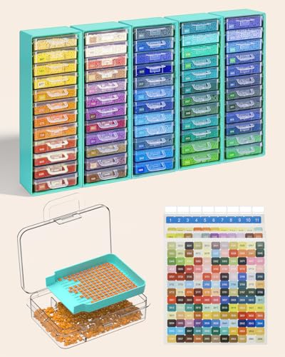 Redtwo 60 PCS Diamond Painting Storage Containers Trays, Blue | 3-in-1 Diamond Painting Trays with Lids, Detachable Trays, 5 Adjustabe Racks, Diamond Art Accessories, Diamond Art Storage - color: Blue