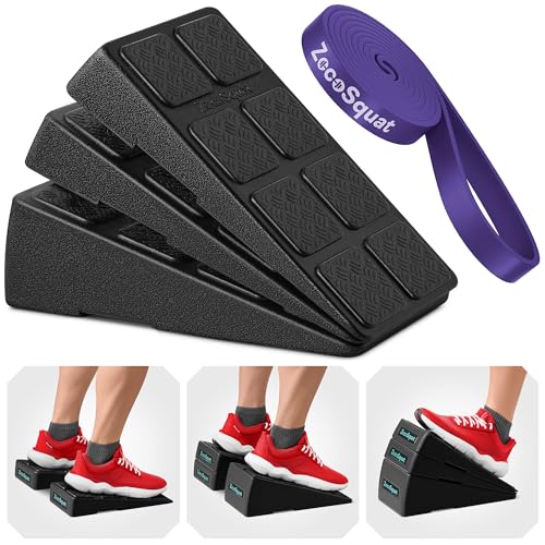 Squat Wedge Block Set of 3/5 - 960 LBS Capacity - Slant Board for Calf Stretching with 5 Stackable Angles - Calf Stretcher Slant Board - Workout Equipment - EPP Material for Exercise Equipment & Physical Therapy - color: Black&Purple