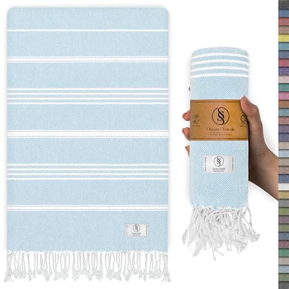 Ossano Turkish Beach Towel Absorbent & Lightweight Extra Large (39" x 71") - Quick Dry, Versatile and Functional as - Bath Sheet, Yoga Mat, Pool and Swim Towel, Travel Blanket - Aqua Blue - color: Aqua Blue