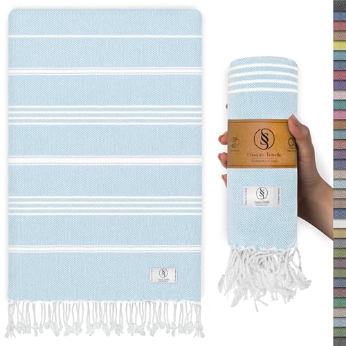 Ossano Turkish Beach Towel Absorbent & Lightweight Extra Large (39" x 71") - Quick Dry, Versatile and Functional as - Bath Sheet, Yoga Mat, Pool and Swim Towel, Travel Blanket - Aqua Blue - color: Aqua Blue