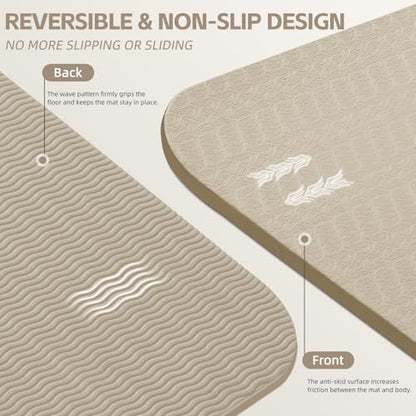 PAIDU Large Yoga Mat, 72"x36"x2/5" POE Non-Slip Exercise Mat | 10MM Thick, POE, non‑slip, ideal for home gym, yoga, pilates, fitness & floor use - color: Beige - LOGO