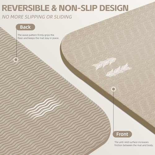 PAIDU Large Yoga Mat, 72"x36"x2/5" POE Non-Slip Exercise Mat | 10MM Thick, POE, non‑slip, ideal for home gym, yoga, pilates, fitness & floor use - color: Beige - LOGO