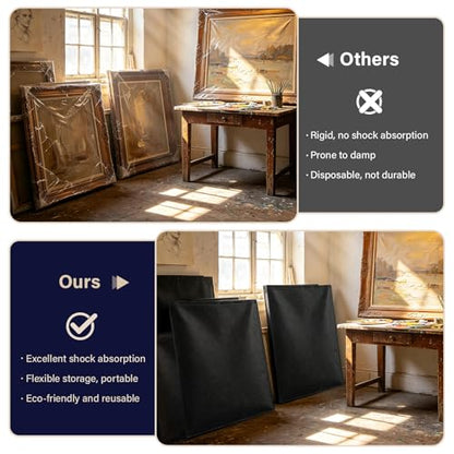 40" x 30" Felt Picture Frame Moving Bag, Mirror & Picture Moving Supplies for Artwork Canvas Painting Frames, Reusable Protective Pouch for Moving Storage (2 Pack, Black) - size: 30" x 40"