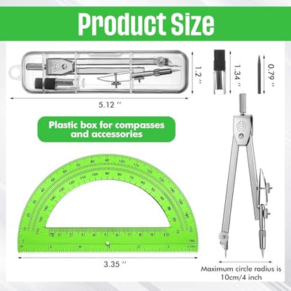 EBOOT Student Geometry Set, 180 Degree Protractor Compass 6",Green | Swing Arm Protractor Ruler Compass, Geometry Drawing Tools for Measuring Angles, School Classroom Math Supplies - color: Green