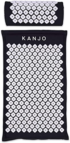Kanjo 허리 통증 완화 및 목 통증 완화를 위한 지압 매트 및 베개 세트, 근육 통증 완화를 위한 압력점 포함, 여행 가방 포함 - 블랙 - color: 스탠다드 오닉스