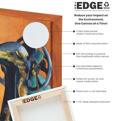 The Edge Eco-Friendly Recycled Cotton Stretched Canvas for Painting - 11x14 Box of 3 - Medium-Textured, Triple Acrylic Primed All Media Painting Canvas, 320gsm, 1-1/2 in. Deep Pine Stretchers - size: 11x14 in