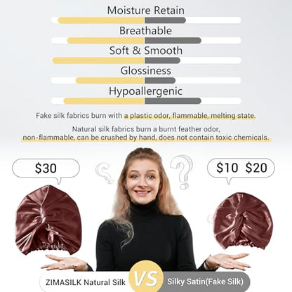 ZIMASILK 22 Momme 100% Mulberry Silk Bonnet for Sleeping Women, Burgundy - color: Burgundy