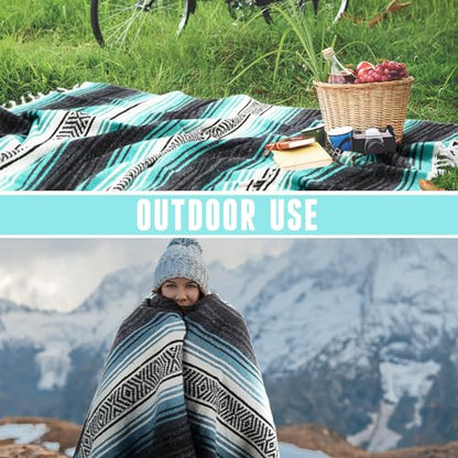 Preboun 4 Pcs Large Mexican Yoga Blanket Pack 45 x 70 Inch Thick Woven Camping Picnic Beach Car Travel Throw Blanket Outdoor Patio Mat Towel - color: Sky Blue, Light Green