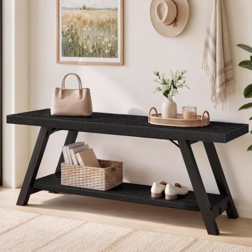 LVB Black Entryway Bench with Storage, Wood Bench for Entryway, 47 in - color: Black Oak