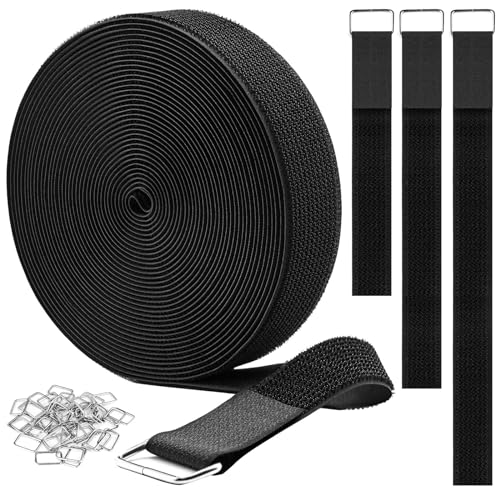 YMCRLUX 1.5"x32ft Hook and Loop Straps with 30 Metal Buckles, Adjustable Fastening Cable Straps, Cut-to-Length Cinch Strap, Reusable Nylon Securing Cord Ties for Organizer or Storage, Black - size: 1.5in x 32ft Black