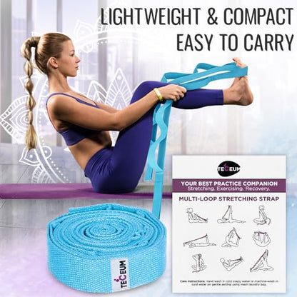 TECEUM Stretching Strap with 10 Loops for Physical Therapy & Rehab - color: Light Blue, size: Polypropylene 1” W - 10 Loops