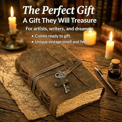 cuero Compass Vintage Leather Journal Antique Handmade Bound Journal with Deckle Edge Paper Diary Leather Sketchbook Drawing Journal Notebook Great Gift Men & Women (6X8 Inch) - size: 8 inch by 6 inch