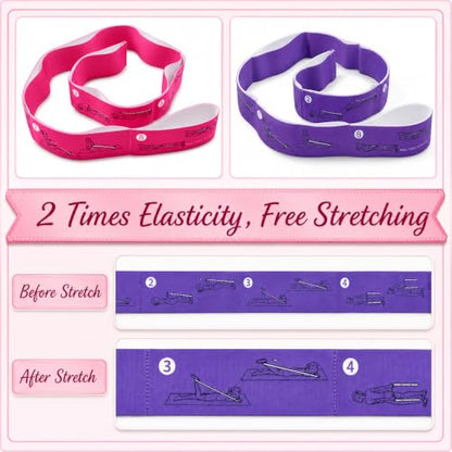 Multi-Loop Stretch Band - Yoga, Pilates, Ballet, and Physical Therapy Stretching Strap for Flexibility, Leg Stretching, and Exercise - Durable Stretching Equipment - color: Purple+Rose Red(8 Loops)