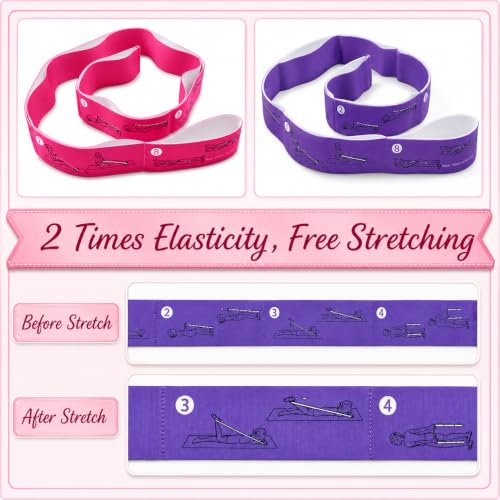 Multi-Loop Stretch Band - Yoga, Pilates, Ballet, and Physical Therapy Stretching Strap for Flexibility, Leg Stretching, and Exercise - Durable Stretching Equipment - color: Purple+Rose Red(8 Loops)