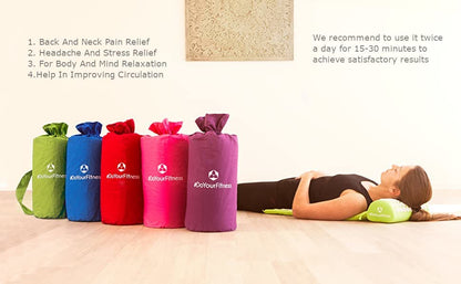 #DoYourFitness Acupressure Mat and Pillow Set - Relieves Stress, Back, Neck, and Sciatic Pain - Comes with a Vinyl Carry Bag for Storage and Travel - Red