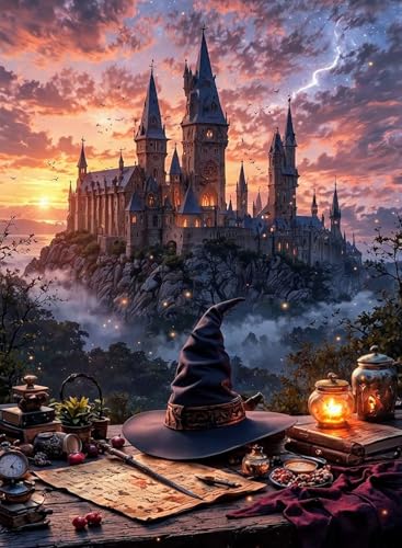 Castle Paint by Numbers Kit for Adults Framed Canvas 16X20in, Frameworkless | Easy Adult Paint by Number Kits on Canvas DIY Magical Castle Painting for Beginners Art by Numbers for Home Wall Decor Gift - color: YH02675