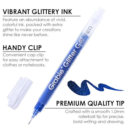 Grabie Set of 18 Color Jumbo Glitter Gel Pens, Metallic Sparkling | Extra Long Writing Life, Rich Glitter Effects, Smooth Ink Flow, Comfortable Grip, Creative Projects, Journaling - color: 18 Colors Jumbo Glitter Gel Ink Pens